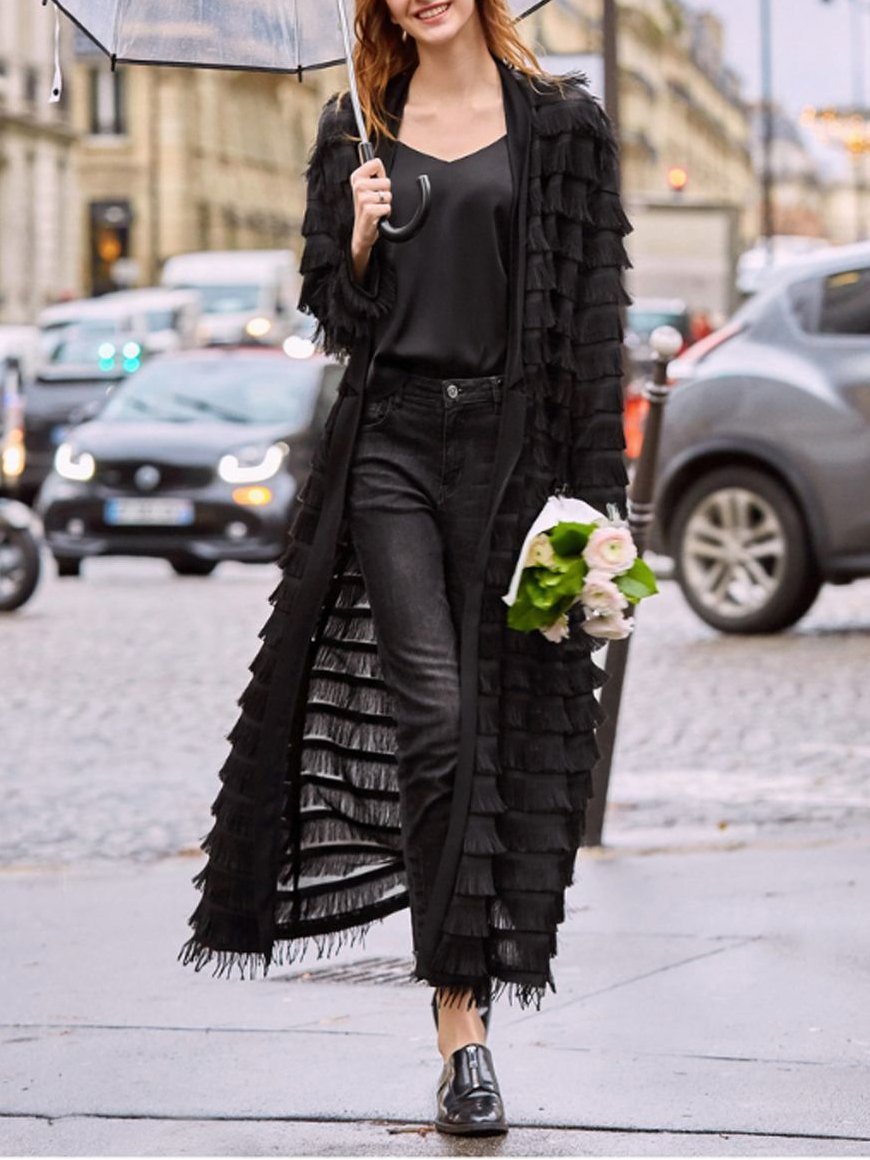 Women's Coats Multilayer Fringed Long Sleeve Cardigan Coat - Coats & Jackets - INS | Online Fashion Free Shipping Clothing, Dresses, Tops, Shoes - 13/10/2021 - 30-40 - COA2110131217