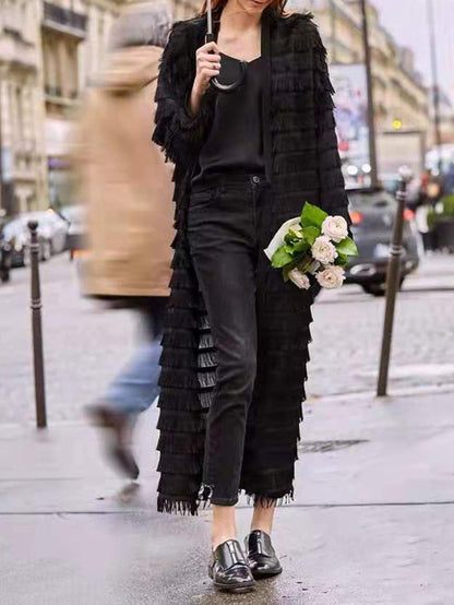 Women's Coats Multilayer Fringed Long Sleeve Cardigan Coat - Coats & Jackets - INS | Online Fashion Free Shipping Clothing, Dresses, Tops, Shoes - 13/10/2021 - 30-40 - COA2110131217