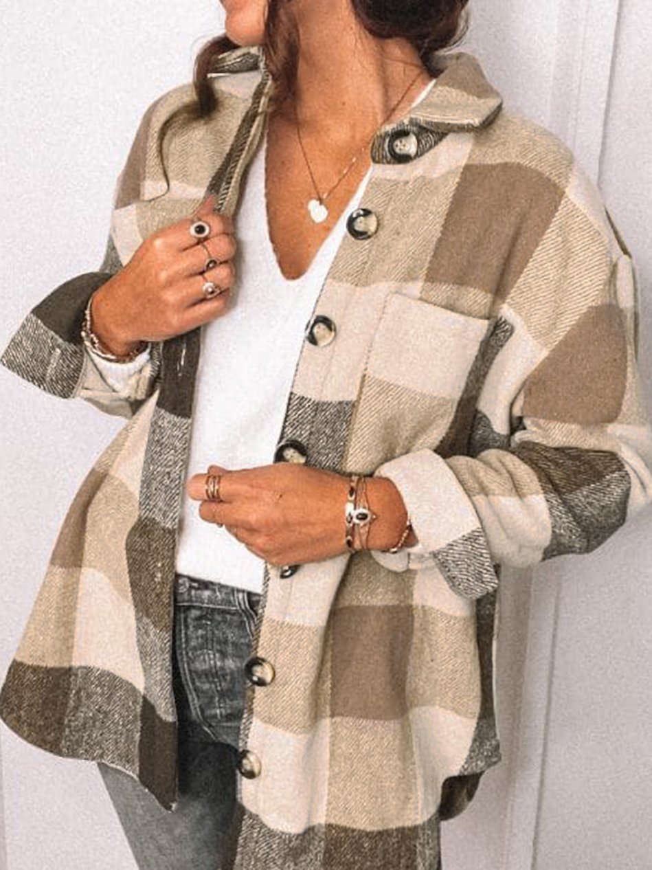 Women's Coats Plaid Pocket Button Long Sleeve Shirt Coat - Coats & Jackets - INS | Online Fashion Free Shipping Clothing, Dresses, Tops, Shoes - 18/10/2021 - 30-40 - COA2110181224