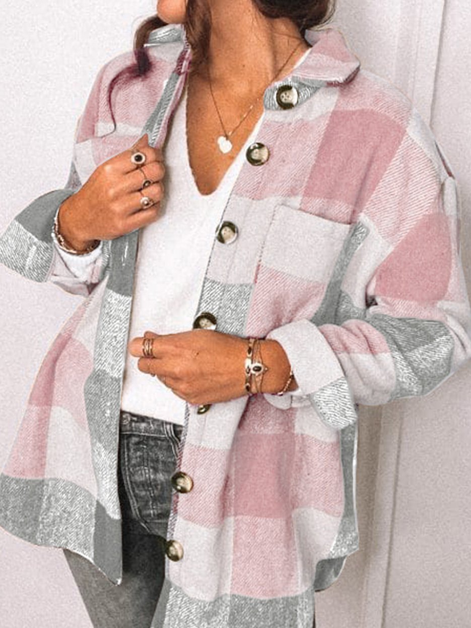 Women's Coats Plaid Pocket Button Long Sleeve Shirt Coat - Coats & Jackets - INS | Online Fashion Free Shipping Clothing, Dresses, Tops, Shoes - 18/10/2021 - 30-40 - COA2110181224