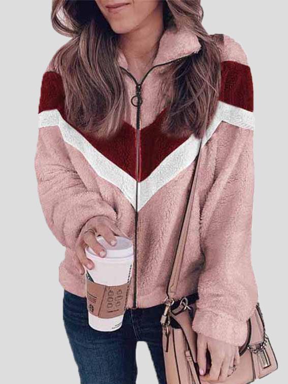 Women's Coats Plush Zipper Long Sleeve Contrast Coat - Coats & Jackets - INS | Online Fashion Free Shipping Clothing, Dresses, Tops, Shoes - 08/10/2021 - 20-30 - COA2110081193