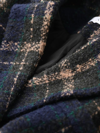 Coats - Retro Plaid Casual Woolen Coat - MsDressly