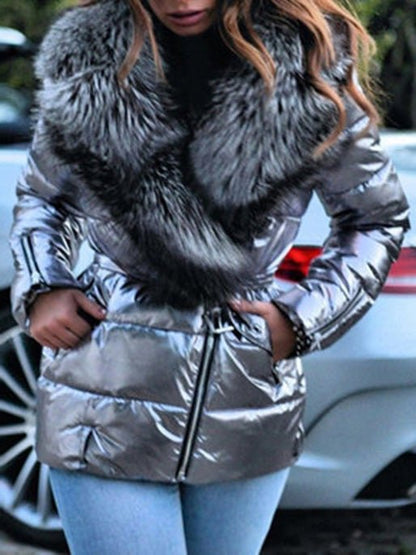 Women's Coats Shiny Big Fur Collar Long Sleeve Down Padded Jacket - Coats - Instastyled | Online Fashion Free Shipping Clothing, Dresses, Tops, Shoes - 16/09/2022 - COA2209161421 - Coats
