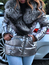 Women's Coats Shiny Fur Neck Belt Long Sleeves Down Coat - Coats & Jackets - Instastyled | Online Fashion Free Shipping Clothing, Dresses, Tops, Shoes - 28/12/2021 - COA2112291373 - Coats & Jackets