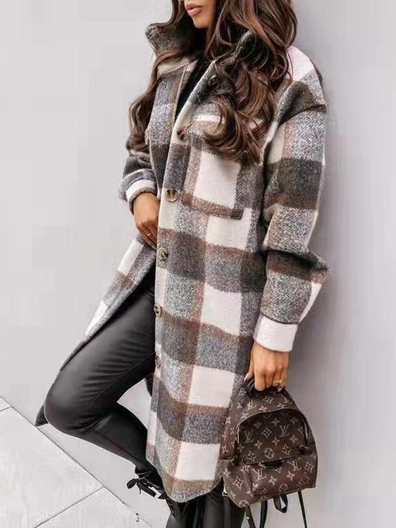 Women's Coats Single Breasted Plaid Brushed Mid Length Wool Coat - Coats - Instastyled | Online Fashion Free Shipping Clothing, Dresses, Tops, Shoes - 13/10/2022 - 40-50 - Coats