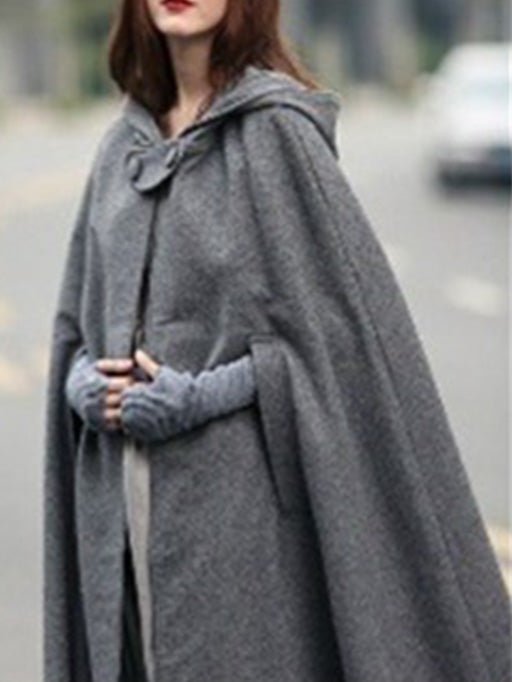 Women's Coats Solid Cape Hooded Woolen Coat - Coats - Instastyled | Online Fashion Free Shipping Clothing, Dresses, Tops, Shoes - 21/09/2022 - COA2209211429 - Coats