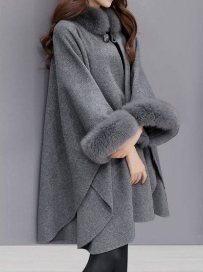 Women's Coats Solid Fur Collar Woolen Shawl Coat - Coats - Instastyled | Online Fashion Free Shipping Clothing, Dresses, Tops, Shoes - 26/09/2022 - COA2209261437 - Coats