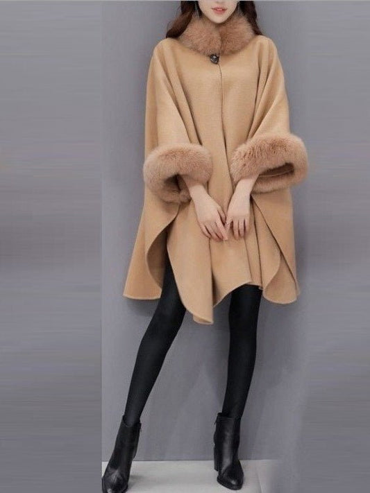 Women's Coats Solid Fur Collar Woolen Shawl Coat - Coats - Instastyled | Online Fashion Free Shipping Clothing, Dresses, Tops, Shoes - 26/09/2022 - COA2209261437 - Coats
