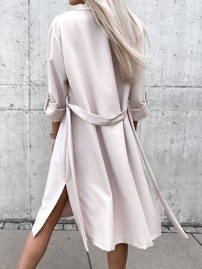 Women's Coats Solid Lace-Up Slit Mid-Length Trench Coat - Coats - Instastyled | Online Fashion Free Shipping Clothing, Dresses, Tops, Shoes - 06/09/2022 - COA2209061404 - Coats