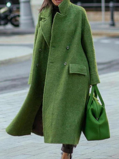 Women's Coats Solid Lapel Button Long Sleeve Long Woolen Coat - Coats & Jackets - INS | Online Fashion Free Shipping Clothing, Dresses, Tops, Shoes - 18/11/2021 - COA2111181317 - Coats & Jackets