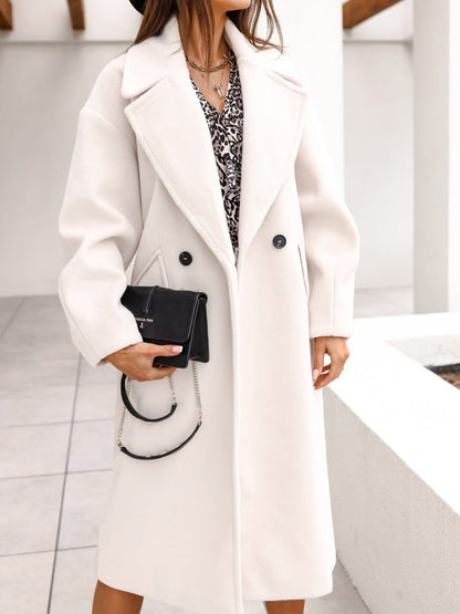 Women's Coats Solid Lapel Button Long Wool Coat - Coats - Instastyled | Online Fashion Free Shipping Clothing, Dresses, Tops, Shoes - 01/09/2022 - 40-50 - COA2209011395