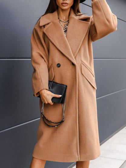 Women's Coats Solid Lapel Button Long Wool Coat - Coats - Instastyled | Online Fashion Free Shipping Clothing, Dresses, Tops, Shoes - 01/09/2022 - 40-50 - COA2209011395