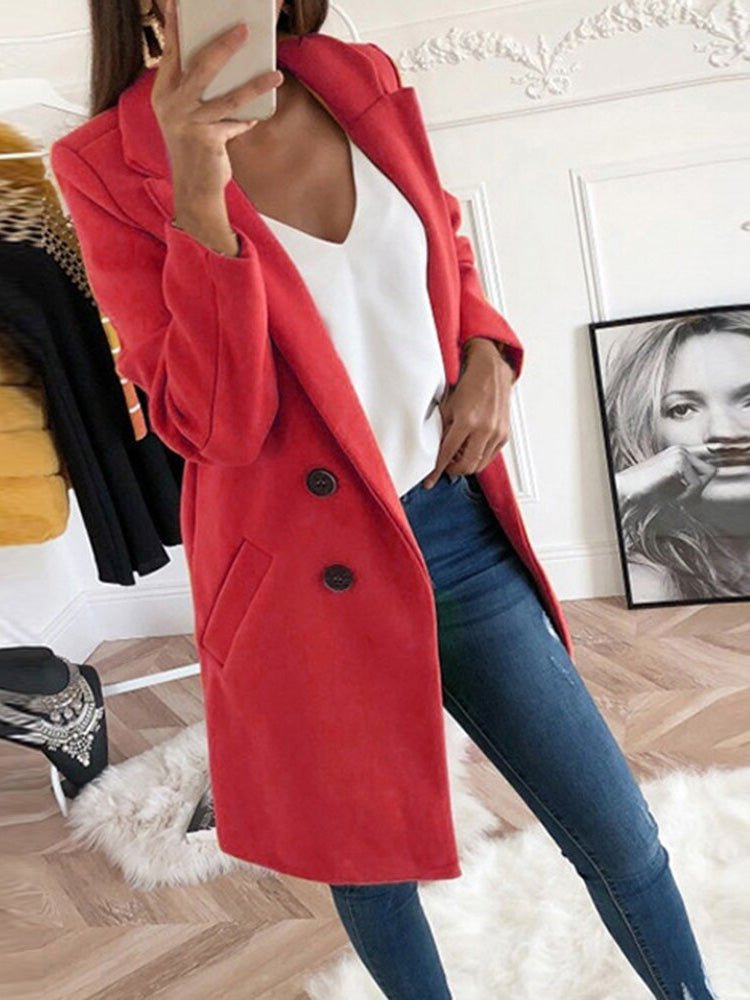 Women's Coats Solid Lapel Button Mid Length Wool Coat - Coats - Instastyled | Online Fashion Free Shipping Clothing, Dresses, Tops, Shoes - 27/08/2022 - 30-40 - COA2208271392