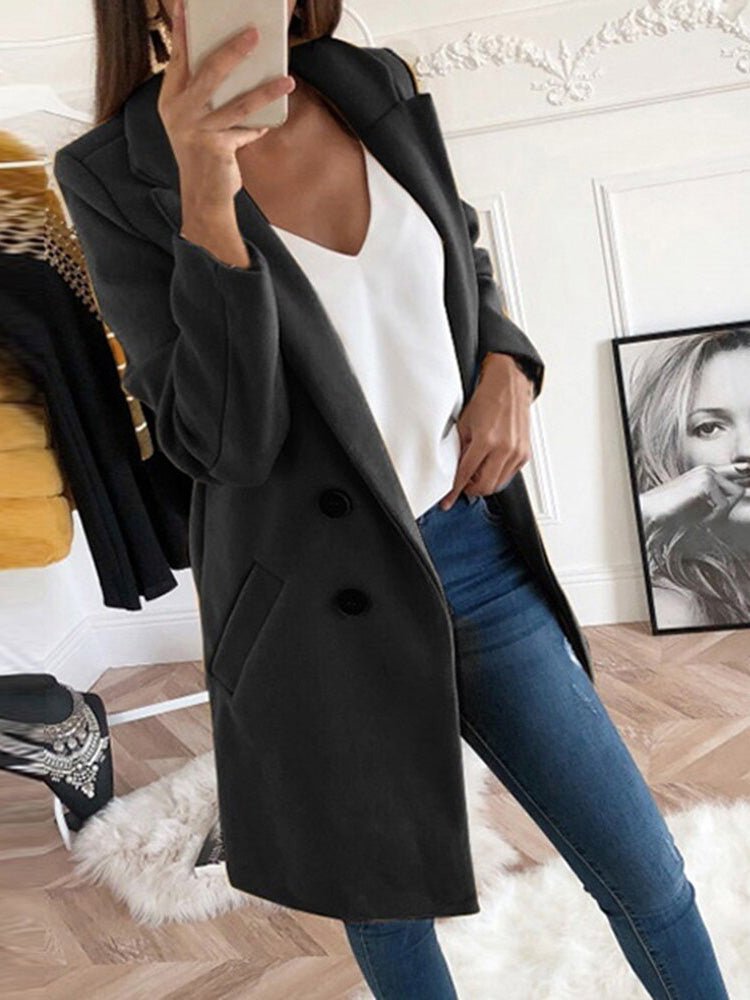 Women's Coats Solid Lapel Button Mid Length Wool Coat - Coats - Instastyled | Online Fashion Free Shipping Clothing, Dresses, Tops, Shoes - 27/08/2022 - 30-40 - COA2208271392