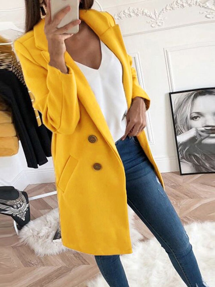 Women's Coats Solid Lapel Button Mid Length Wool Coat - Coats - Instastyled | Online Fashion Free Shipping Clothing, Dresses, Tops, Shoes - 27/08/2022 - 30-40 - COA2208271392