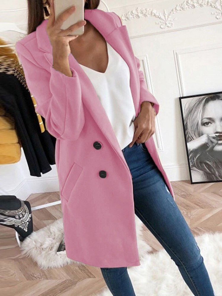 Women's Coats Solid Lapel Button Mid Length Wool Coat - Coats - Instastyled | Online Fashion Free Shipping Clothing, Dresses, Tops, Shoes - 27/08/2022 - 30-40 - COA2208271392