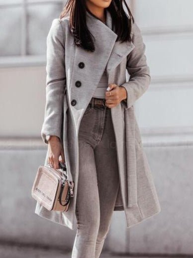 Women's Coats Solid Lapel Button Tie Wool Coats - Coats - Instastyled | Online Fashion Free Shipping Clothing, Dresses, Tops, Shoes - 06/09/2022 - COA2209061405 - Coats