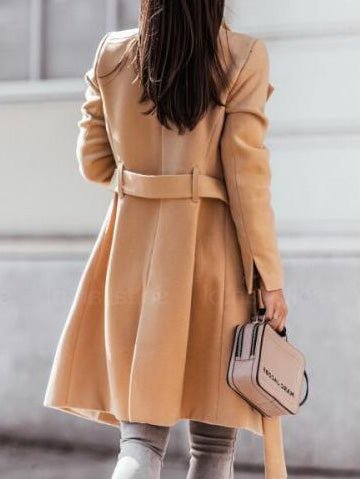 Women's Coats Solid Lapel Button Tie Wool Coats - Coats - Instastyled | Online Fashion Free Shipping Clothing, Dresses, Tops, Shoes - 06/09/2022 - COA2209061405 - Coats