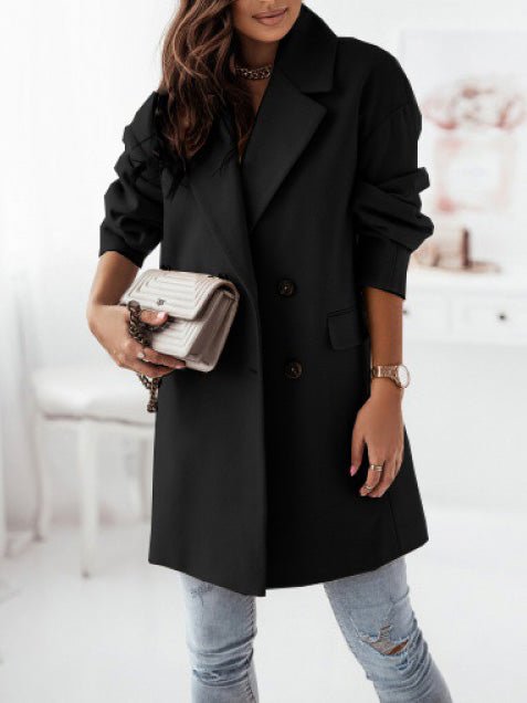 Women's Coats Solid Lapel Double Breasted Wool Coat - Coats - Instastyled | Online Fashion Free Shipping Clothing, Dresses, Tops, Shoes - 14/09/2022 - COA2209141414 - Coats