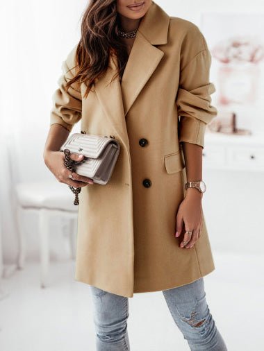 Women's Coats Solid Lapel Double Breasted Wool Coat - Coats - Instastyled | Online Fashion Free Shipping Clothing, Dresses, Tops, Shoes - 14/09/2022 - COA2209141414 - Coats