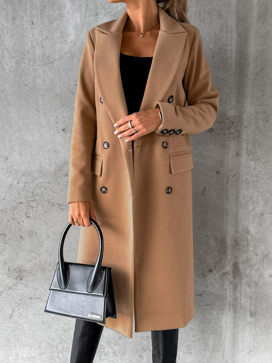 Women's Coats Solid Long Sleeve Double Breasted Pocket Woolen Coat - Coats - Instastyled | Online Fashion Free Shipping Clothing, Dresses, Tops, Shoes - 12/10/2022 - COA2210121445 - Coats