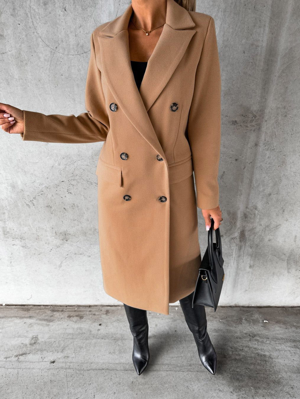 Women's Coats Solid Long Sleeve Double Breasted Pocket Woolen Coat - Coats - Instastyled | Online Fashion Free Shipping Clothing, Dresses, Tops, Shoes - 12/10/2022 - COA2210121445 - Coats