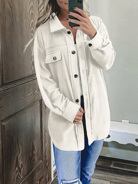 Women's Coats Solid Long Sleeve Lapel Single-Breasted Shirt Coat - Coats & Jackets - INS | Online Fashion Free Shipping Clothing, Dresses, Tops, Shoes - 12/10/2021 - 30-40 - COA2110121211