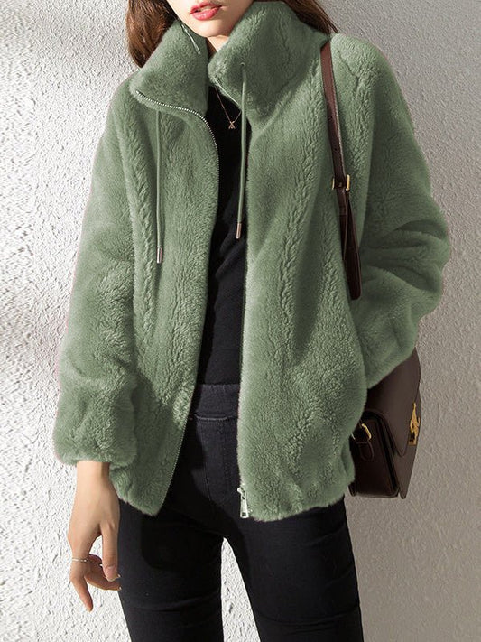 Women's Coats Stand Collar Zip Pocket Fleece Coats - Coats - Instastyled | Online Fashion Free Shipping Clothing, Dresses, Tops, Shoes - 26/09/2022 - COA2209261439 - Coats