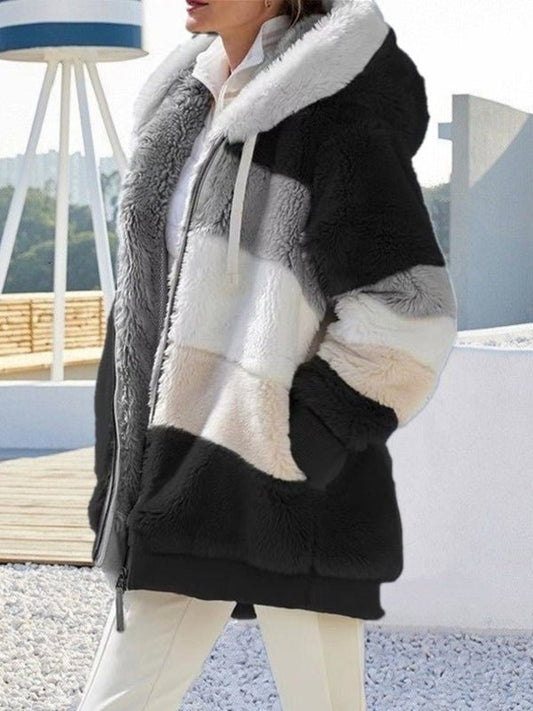 Women's Coats Warm Plush Patchwork Loose Coat - Coats - Instastyled | Online Fashion Free Shipping Clothing, Dresses, Tops, Shoes - 20-30 - 27/12/2022 - COA2212271486