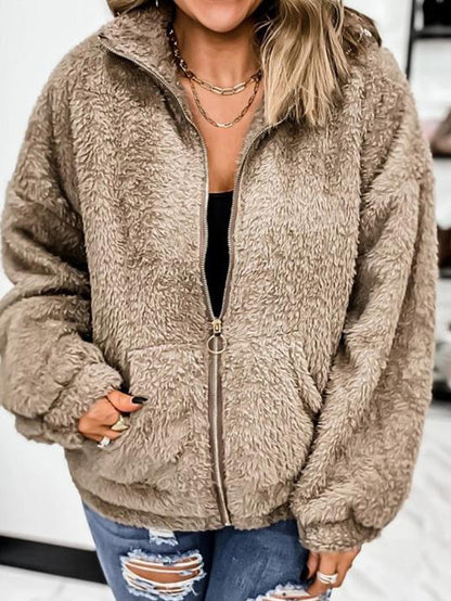 Women's Coats Woolen Fleece Zip Pocket Cardigan Coats - Coats & Jackets - INS | Online Fashion Free Shipping Clothing, Dresses, Tops, Shoes - 07/09/2021 - 20-30 - COA2109081134