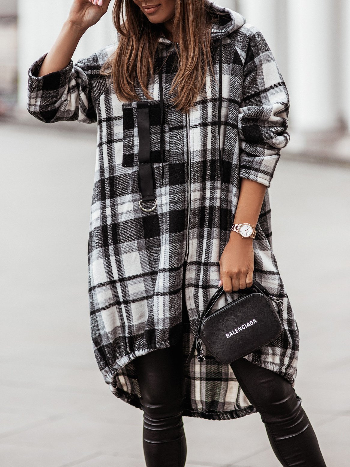 Women's Coats Zip Check Shirt Mid-Length Hooded Coat - Coats & Jackets - INS | Online Fashion Free Shipping Clothing, Dresses, Tops, Shoes - 02/11/2021 - 30-40 - COA2111021271