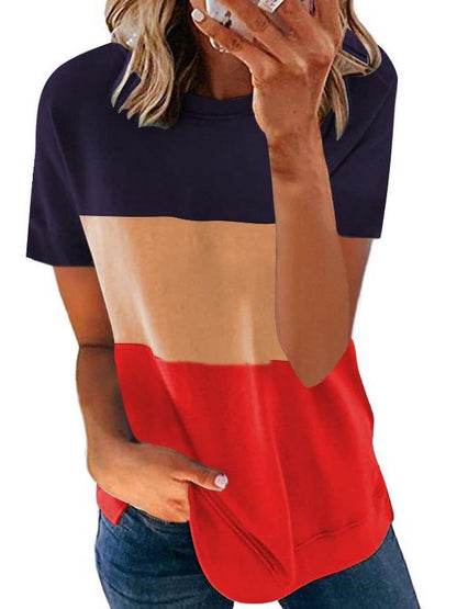 Women's Contrast Color Crewneck T-shirt - INS | Online Fashion Free Shipping Clothing, Dresses, Tops, Shoes