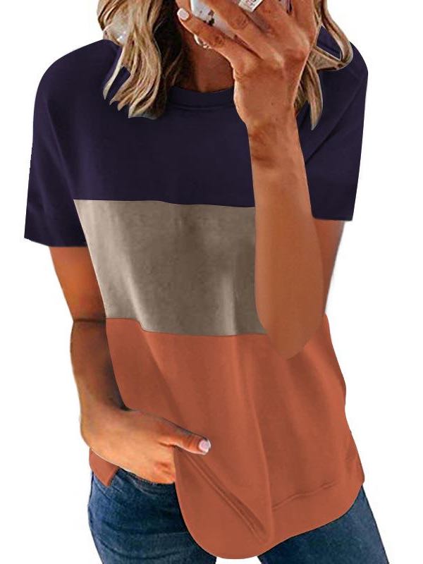 Women's Contrast Color Crewneck T-shirt - INS | Online Fashion Free Shipping Clothing, Dresses, Tops, Shoes
