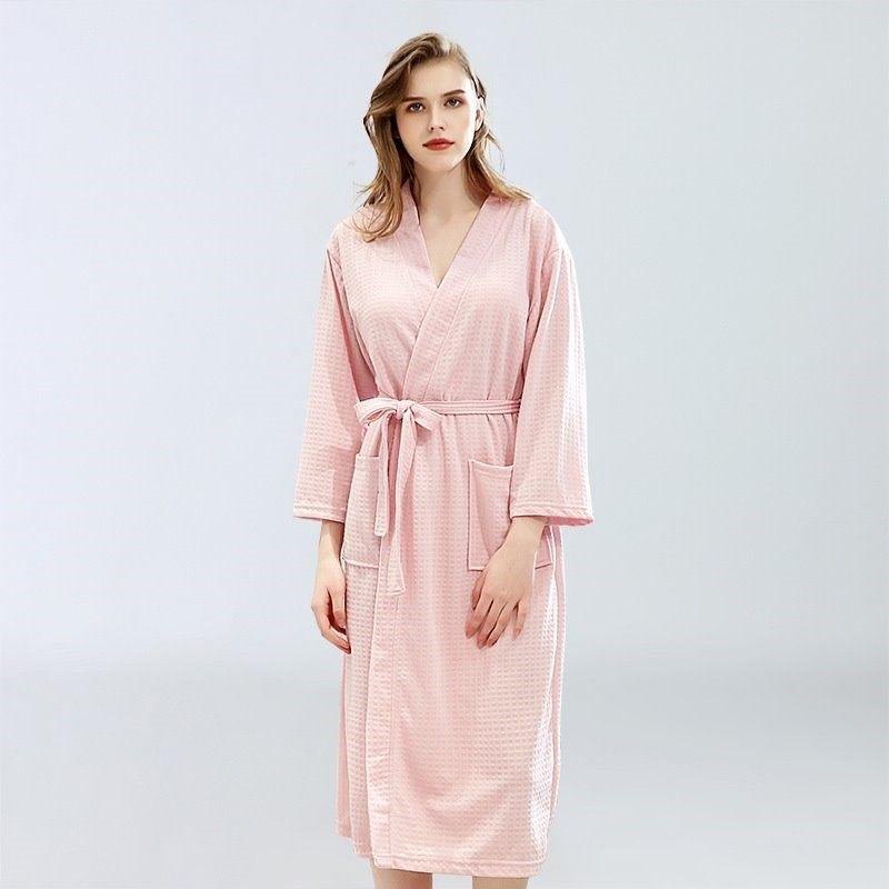 Women's Cotton Blend Terry Knee Length Spa Bath Robe - Robes - INS | Online Fashion Free Shipping Clothing, Dresses, Tops, Shoes - 03/03/2021 - Blue - Color_Blue