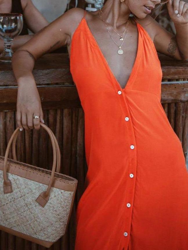 Women's Deep V Body-hugging Dress - Dresses - INS | Online Fashion Free Shipping Clothing, Dresses, Tops, Shoes - Color_Green - Color_Orange - dress