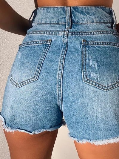 Women's Denim Shorts High Waist Single Breasted Ripped Denim Shorts - Denim Shorts - Instastyled | Online Fashion Free Shipping Clothing, Dresses, Tops, Shoes - 24/02/2022 - 30-40 - Bottoms