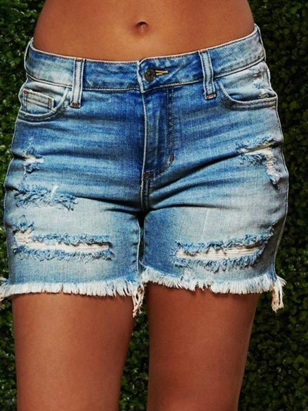 Women's Denim Shorts Ripped Fringed High-Stretch Denim Shorts - Denim Shorts - Instastyled | Online Fashion Free Shipping Clothing, Dresses, Tops, Shoes - 20-30 - 24/02/2022 - Bottoms