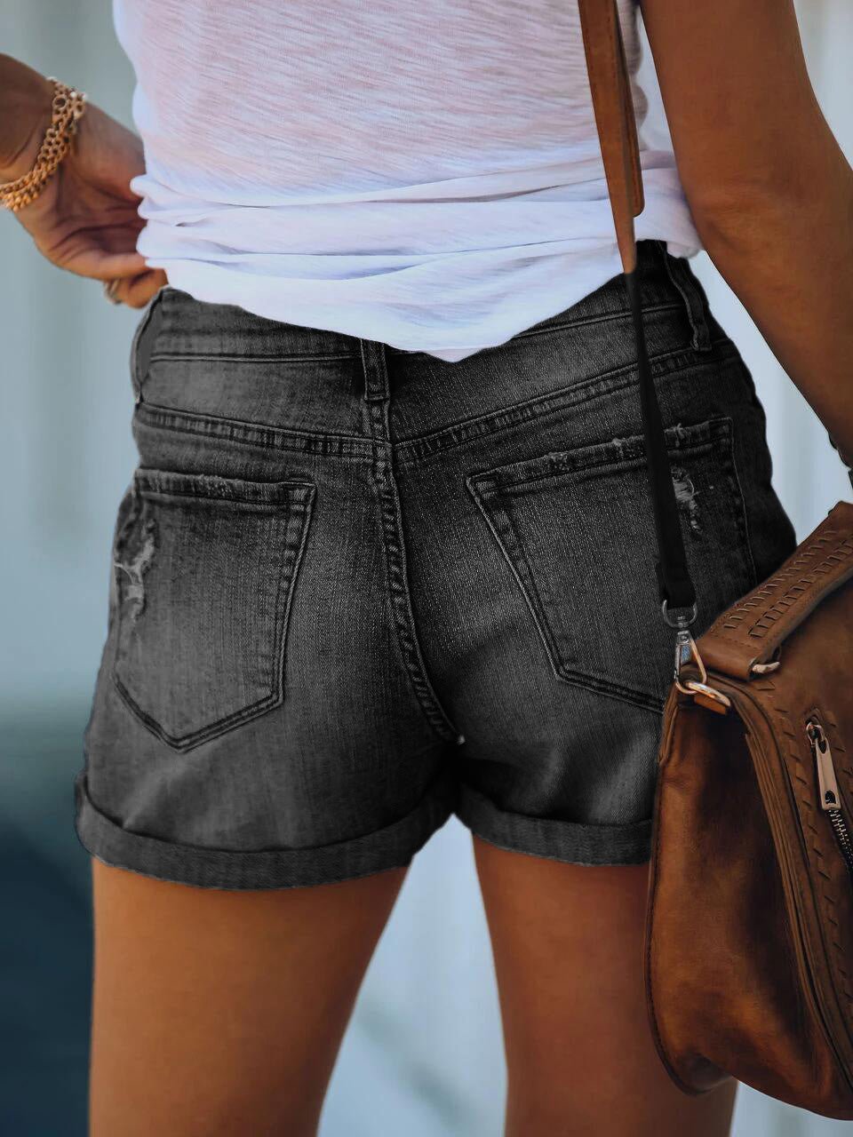 Women's Denim Shorts Shredded Rolled Stretch High Waist Denim Shorts - Denim Shorts - Instastyled | Online Fashion Free Shipping Clothing, Dresses, Tops, Shoes - 25/05/2022 - 30-40 - Bottoms