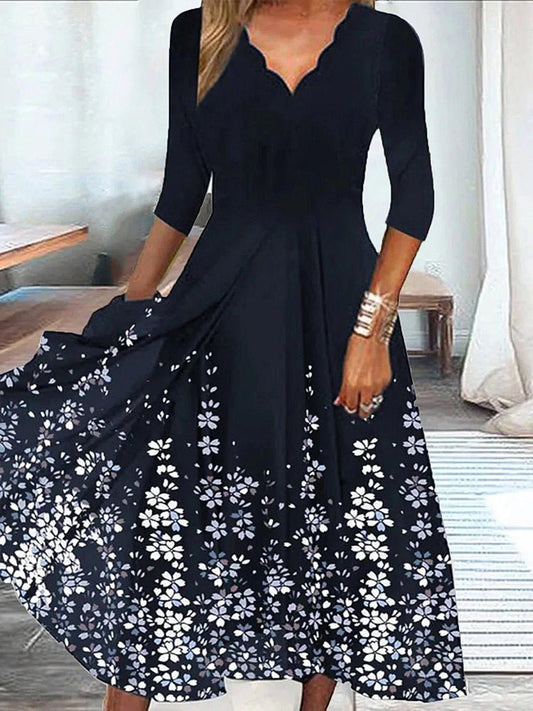 Women's Dresses 3/4 Sleeve V-Neck Floral Maxi Dress - Maxi Dresses - Instastyled | Online Fashion Free Shipping Clothing, Dresses, Tops, Shoes - 05/11/2022 - 30-40 - casual-dresses