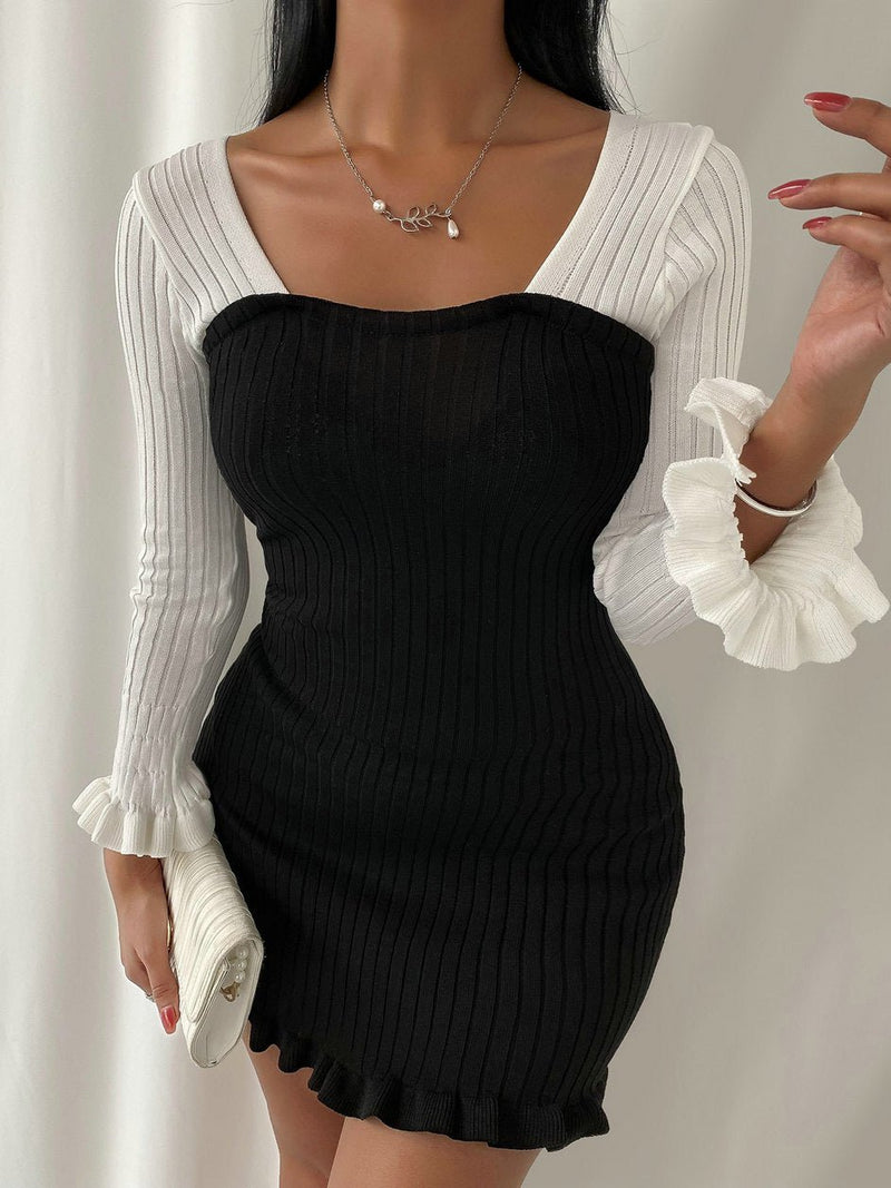 Women's Dresses Bare Back Belted Ruffled Long Sleeve Dress - Mini Dresses - Instastyled | Online Fashion Free Shipping Clothing, Dresses, Tops, Shoes - 15/02/2022 - 30-40 - color-black