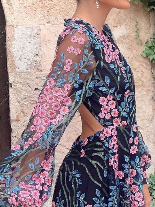 Women's Dresses Bare Back Long Sleeve Print Dress - Maxi Dresses - Instastyled | Online Fashion Free Shipping Clothing, Dresses, Tops, Shoes - 23/08/2022 - color-multi - color-multicolor