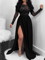 Women's Dresses Bare Back Sequin Lace Long Sleeve Slit Dress - Maxi Dresses - Instastyled | Online Fashion Free Shipping Clothing, Dresses, Tops, Shoes - 18/01/2022 - color-black - Color_Black