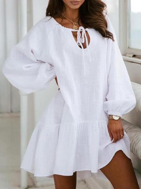 Women's Dresses Belted Loose Long Sleeve Mini Dress - MsDressly