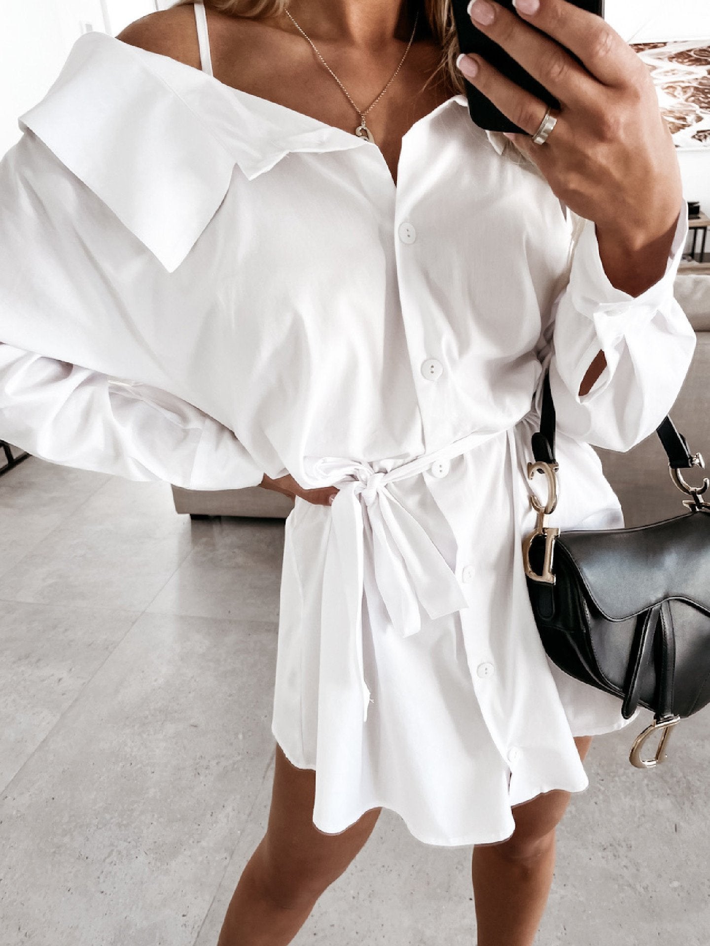 Women's Dresses Belted Strapless Belted Button Shirt Dress - Mini Dresses - INS | Online Fashion Free Shipping Clothing, Dresses, Tops, Shoes - 20-30 - 24/08/2021 - Category_Mini Dresses