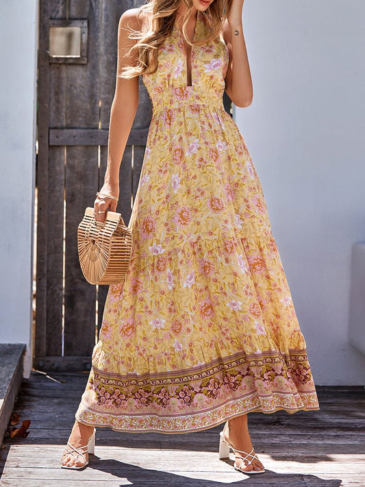 Women's Dresses Bohemia Style Printed Casual Halter Maxi Dress - MsDressly