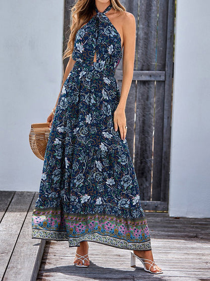 Women's Dresses Bohemia Style Printed Casual Halter Maxi Dress - Maxi Dresses - Instastyled | Online Fashion Free Shipping Clothing, Dresses, Tops, Shoes - 23/12/2022 - 40-50 - color-blue