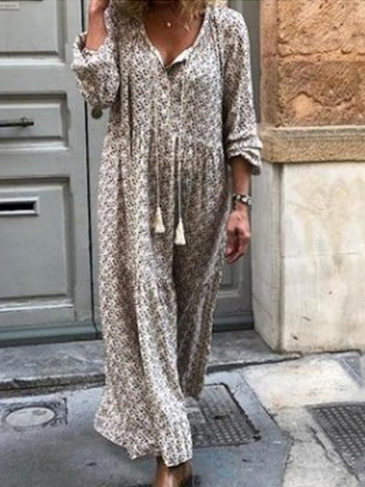 Women's Dresses Bohemian Long Sleeve V-Neck Printed Dress - Maxi Dresses - INS | Online Fashion Free Shipping Clothing, Dresses, Tops, Shoes - 10/09/2021 - 30-40 - Category_Maxi Dresses