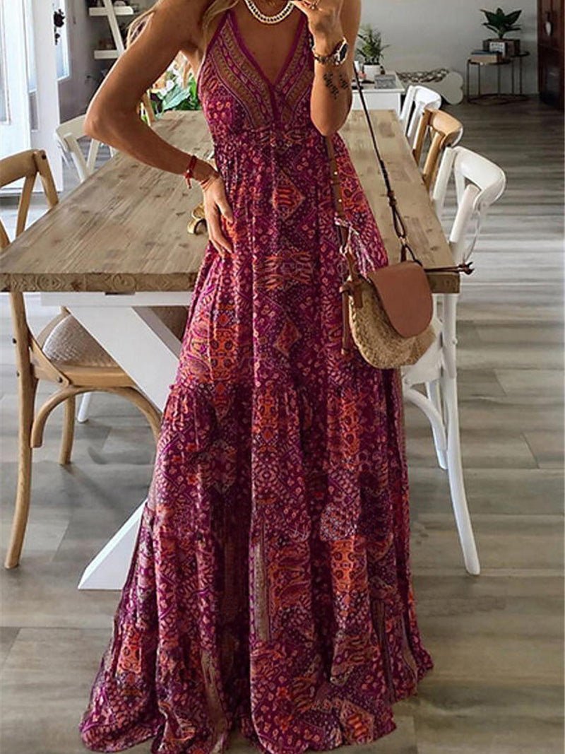 Women's Dresses Bohemian Print Sling Sleeveless Dress - Maxi Dresses - Instastyled | Online Fashion Free Shipping Clothing, Dresses, Tops, Shoes - 27/05/2022 - Color_Green - Color_Pink