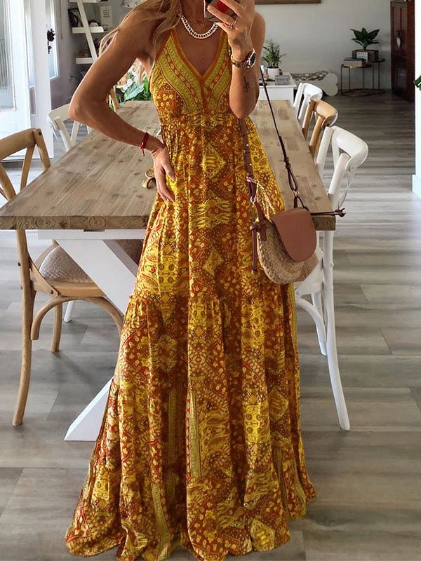 Women's Dresses Bohemian Print Sling Sleeveless Dress - Maxi Dresses - Instastyled | Online Fashion Free Shipping Clothing, Dresses, Tops, Shoes - 27/05/2022 - Color_Green - Color_Pink