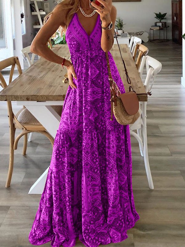 Women's Dresses Bohemian Print Sling Sleeveless Dress - Maxi Dresses - Instastyled | Online Fashion Free Shipping Clothing, Dresses, Tops, Shoes - 27/05/2022 - Color_Green - Color_Pink